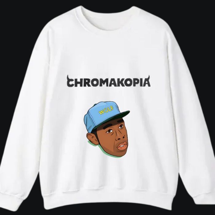 Tyler the Creator wearing Chromakopia tour hoodie on stage